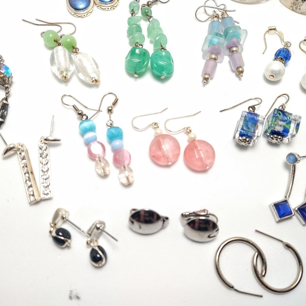 19 PAIRS OF SILVER TONE EARRINGS
